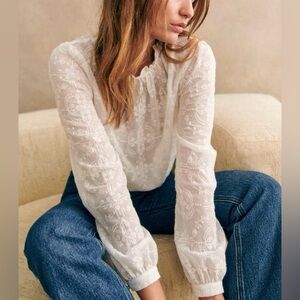 Sezane Valentine Lace Embroidered White Ecru Blouse NWT